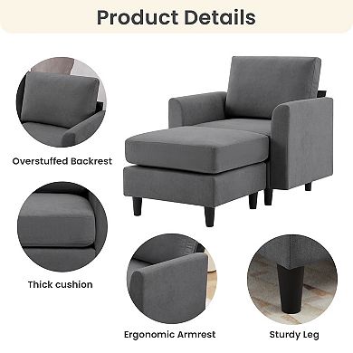 Ice Velvet Sectional Sofa with a Removable Ottoman- Single Sofa