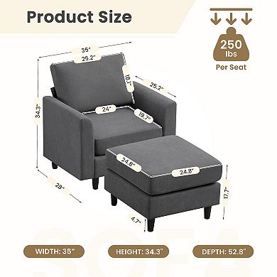 Ice Velvet Sectional Sofa with a Removable Ottoman- Single Sofa