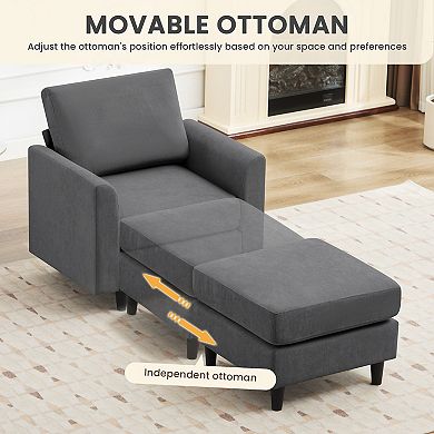 Ice Velvet Sectional Sofa with a Removable Ottoman- Single Sofa