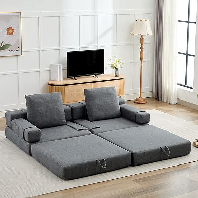 Set of 2 Foldable Double-Cushion Sleeper Sofas, Loveseats
