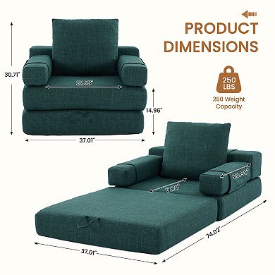 Set of 2 Foldable Double-Cushion Sleeper Sofas, Loveseats