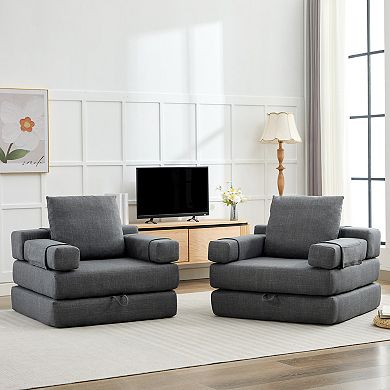 Set of 2 Foldable Double-Cushion Sleeper Sofas, Loveseats
