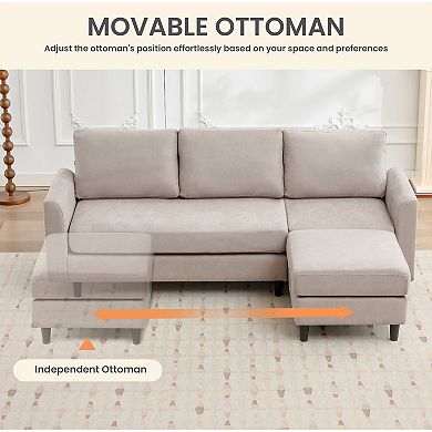 Ice Velvet Sectional High Sofa with a Removable Ottoman- 4 Seats