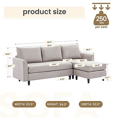 Ice Velvet Sectional High Sofa with a Removable Ottoman- 4 Seats