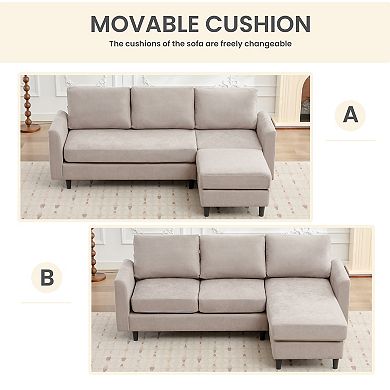 Ice Velvet Sectional High Sofa with a Removable Ottoman- 4 Seats