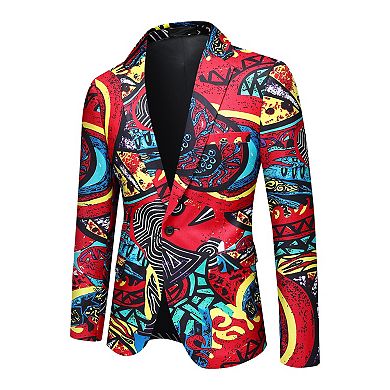 Men's Unique Print Slim-Fit Single-Button Blazer - Stylish Casual Sport Coat