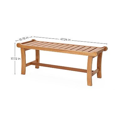 LuxenHome Natural Solid Wood 47.2-Inch Long Rectangle Outdoor Bench