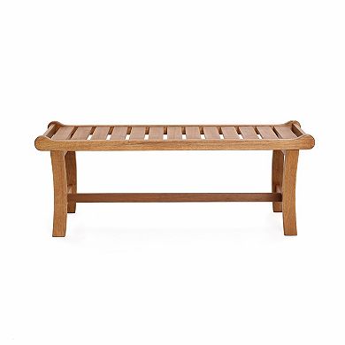 LuxenHome Natural Solid Wood 47.2-Inch Long Rectangle Outdoor Bench
