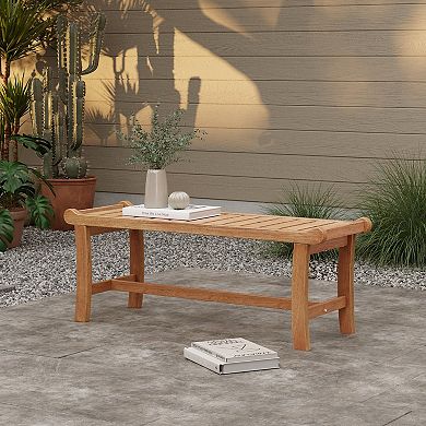 LuxenHome Natural Solid Wood 47.2-Inch Long Rectangle Outdoor Bench