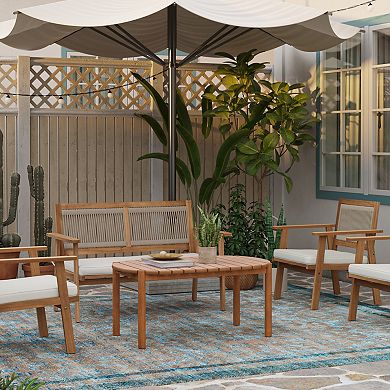 LuxenHome Natural Solid Wood 40-Inch Long Rounded Rectangle Outdoor Coffee Table