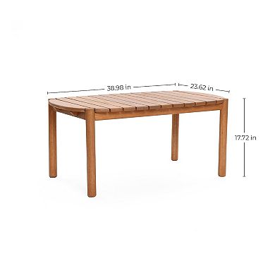 LuxenHome Natural Solid Wood 40-Inch Long Rounded Rectangle Outdoor Coffee Table