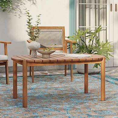 LuxenHome Natural Solid Wood 40-Inch Long Rounded Rectangle Outdoor Coffee Table