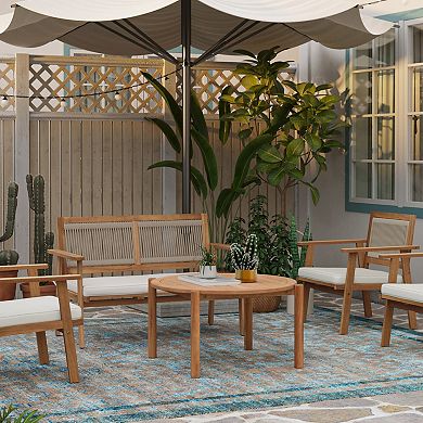 LuxenHome Natural Wooden Outdoor Coffee Table, Round Solid Wood Patio Table