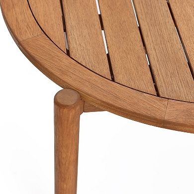 LuxenHome Natural Wooden Outdoor Coffee Table, Round Solid Wood Patio Table