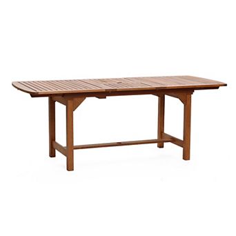 LuxenHome Natural Solid Wood 60"-78" Extending Rounded Rectangle Outdoor Dining Table