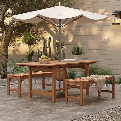 LuxenHome Natural Solid Wood 60"-78" Extending Rounded Rectangle Outdoor Dining Table