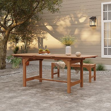 LuxenHome Natural Solid Wood 60"-78" Extending Rounded Rectangle Outdoor Dining Table
