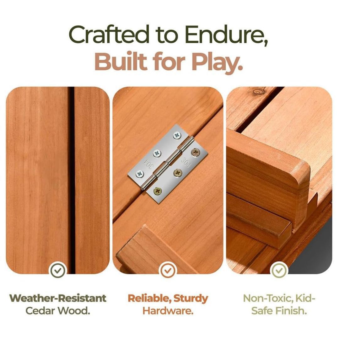 Wooden Outdoor Kids Sandbox Convertible Canopy Covered Sand Box Bench Seat Storage