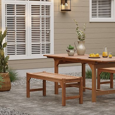 LuxenHome Natural Solid Wood 47.2-Inch Long Rectangle Sloping Seat Outdoor Bench