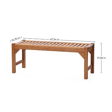 LuxenHome Natural Solid Wood 47.2-Inch Long Rectangle Sloping Seat Outdoor Bench