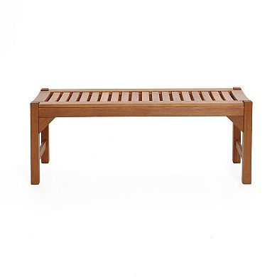 LuxenHome Natural Solid Wood 47.2-Inch Long Rectangle Sloping Seat Outdoor Bench