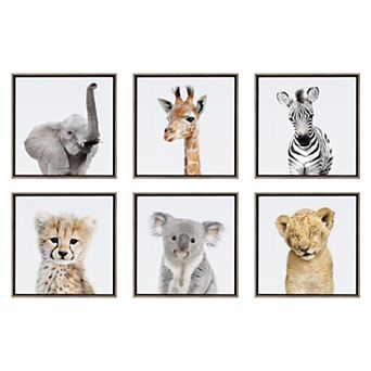 Sylvie Safari Animal Framed Canvas Art Set by Amy Peterson 6 pc 13x13
