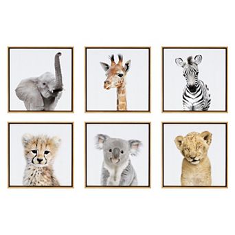 Sylvie Safari Animal Framed Canvas Art Set by Amy Peterson 6 pc 13x13