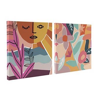 Peace Love Flowers Canvas Wall Art Set by Kate Aurelia Holloway 2 pc 20x20