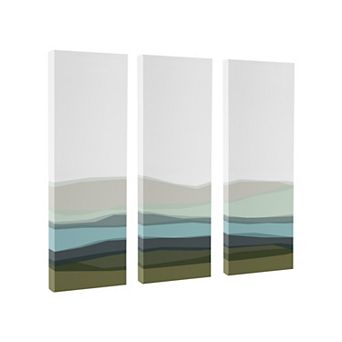 Abstract Blue Lake and Mountains Canvas Art Set by The Creative Bunch Studio 3 pc 12x28