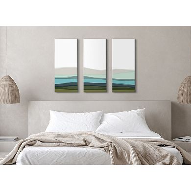 Abstract Blue Lake and Mountains Canvas Art Set by The Creative Bunch Studio 3 Piece 12x28