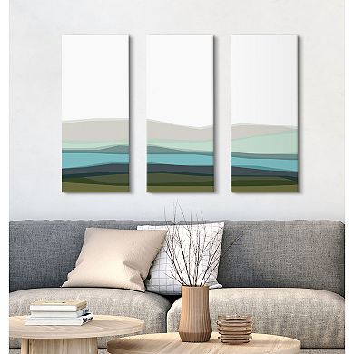 Abstract Blue Lake and Mountains Canvas Art Set by The Creative Bunch Studio 3 Piece 12x28