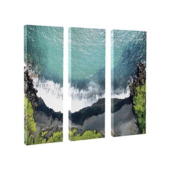 Maui Black Sands Beach Canvas by Rachel Bolgov 3 pc 12x28
