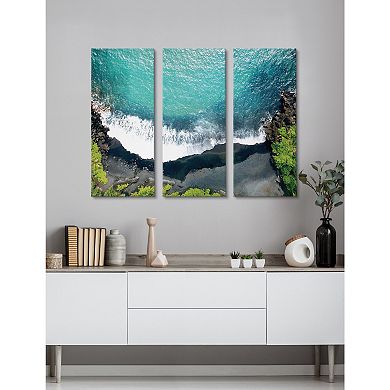 Maui Black Sands Beach Canvas by Rachel Bolgov 3 Piece 12x28