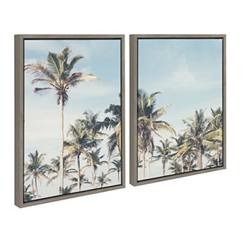 Sylvie Coastal Coconut Palm Tree Beach Framed Canvas Set by The Creative Bunch Studio