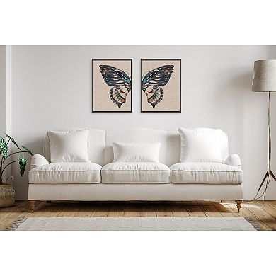 Sylvie Boho Butterfly Watercolor Diptych Framed Canvas Art Set by The Creative Bunch Studio