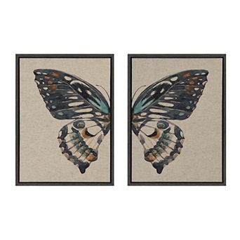 Sylvie Boho Butterfly Watercolor Diptych Framed Canvas Art Set by The Creative Bunch Studio