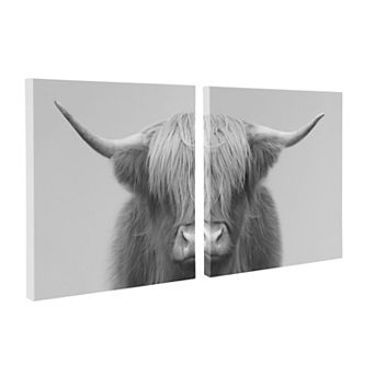 Hey Dude Highland Cow Gray Canvas by The Creative Bunch Studio 2 pc 20x20