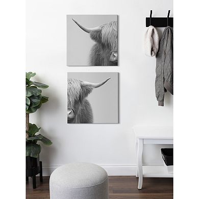 Hey Dude Highland Cow Gray Canvas by The Creative Bunch Studio 2 Piece 20x20