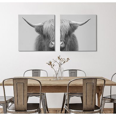 Hey Dude Highland Cow Gray Canvas by The Creative Bunch Studio 2 Piece 20x20