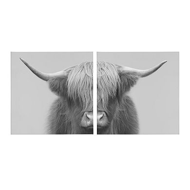 Hey Dude Highland Cow Gray Canvas by The Creative Bunch Studio 2 Piece 20x20