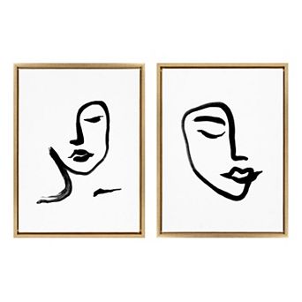 Sylvie Woman Face Art and Face Line Print Framed Canvas Art Set by Viola Kreczmer