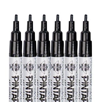 PINTAR Acrylic Paint Markers: Black - Fine Tip 1mm, 6 Pack