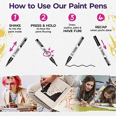 PINTAR Acrylic Paint Markers: Black - Fine Tip 1mm, 6 Pack