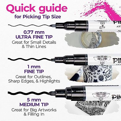 PINTAR Acrylic Paint Markers: Black - Fine Tip 1mm, 6 Pack