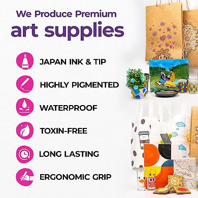 PINTAR Acrylic Paint Markers: Black - Fine Tip 1mm, 6 Pack