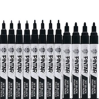 PINTAR Acrylic Paint Markers: Black - 0.7mm/ 1mm/ 5mm, 12 Pack