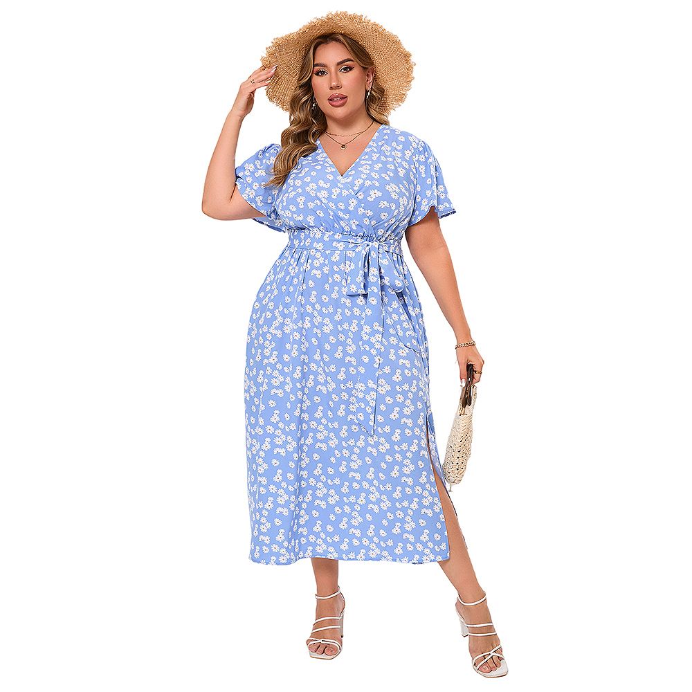Spring And Summer Plus Size Women Fashion Casual V-Neck Dress main image 0