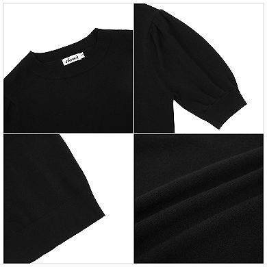 Women's Short Sleeve Sweaters Tops Crew Neck Basic Knit Pullover Lightweight Solid Casual Blouse