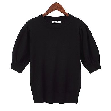 Women's Short Sleeve Sweaters Tops Crew Neck Basic Knit Pullover Lightweight Solid Casual Blouse