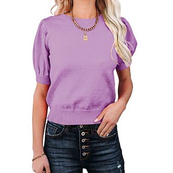 Women's Short Sleeve Sweaters Tops Crew Neck Basic Knit Pullover Lightweight Solid Casual Blouse